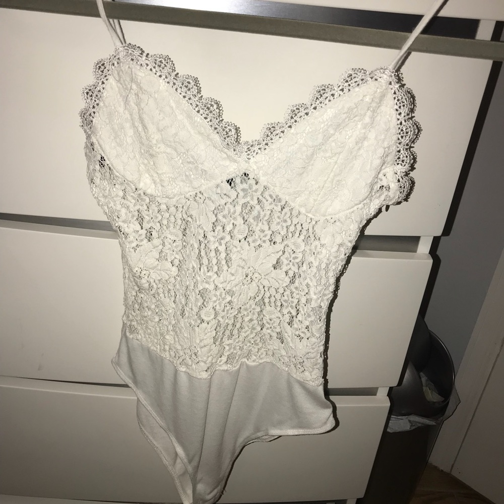 White lace body suit